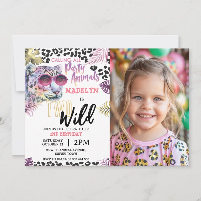 Invitación Chica de la selva 2º Safari de cumpleaños dos Wild (Anverso)