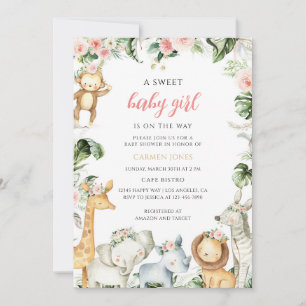 Invitación Chica de la selva floral tropical safari baby show