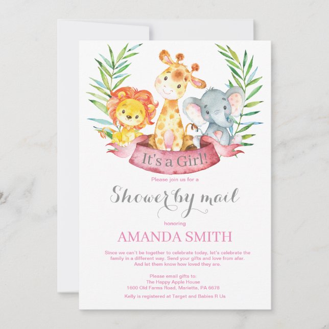 Invitación Chica de la selva Safari Baby Shower por correo (Anverso)
