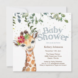 Invitación Chica de la selva Safari Giraffe Blue Baby Shower