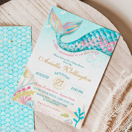 Invitación Chica de la sirena sensacional Baby Shower Oro ros