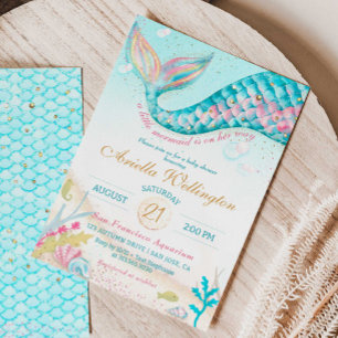 Invitación Chica de la sirena sensacional Baby Shower Oro ros