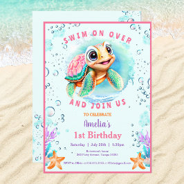 Invitación Chica de la tortuga del mar del bebé Personalizado