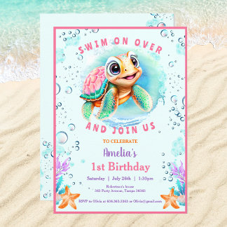 Invitación Chica de la tortuga del mar del bebé Personalizado