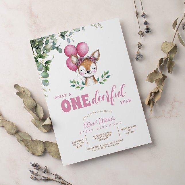 Invitación Chica de la vegetación de Woodland Deer Pink (Subido por el creador)
