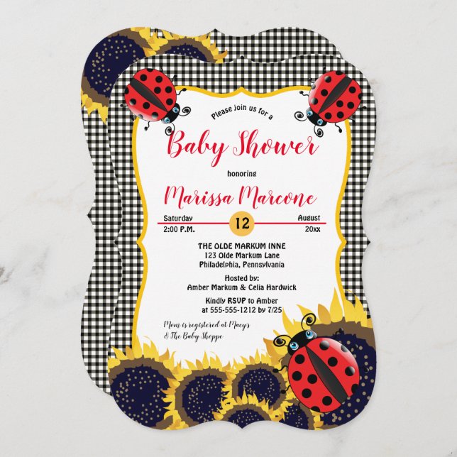 Invitación Chica de Ladybugs y Sunflowers Baby Shower (Anverso / Reverso)