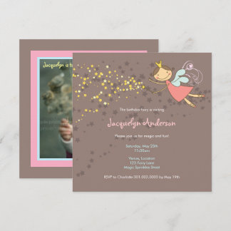 Invitación Chica de las Estrellas Princesas de Hadas Rosa