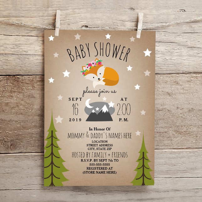 Invitación Chica de las Montañas Fox con sueño Baby Shower (Subido por el creador)