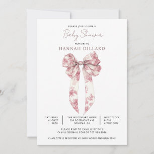 Invitación Chica de lazo de baño rosa para bebé