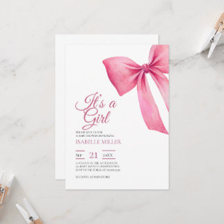 Invitación Chica de lazo rosa Baby Shower
