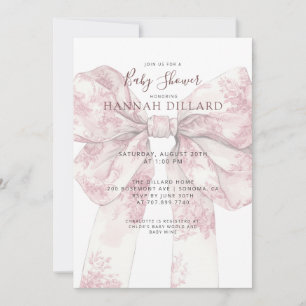Invitación Chica de lazo rosa Baby Shower