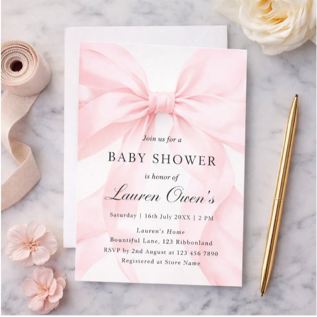 Invitación Chica de lazo rosa Baby Shower (Subido por el creador)