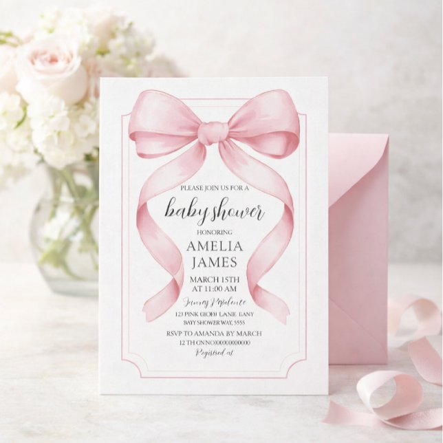 Invitación Chica de lazo rosa Baby Shower  (Subido por el creador)