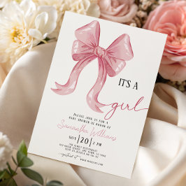 Invitación Chica de lazo rosa Baby Shower