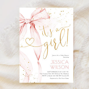 Invitación Chica de lazo rosa Baby Shower