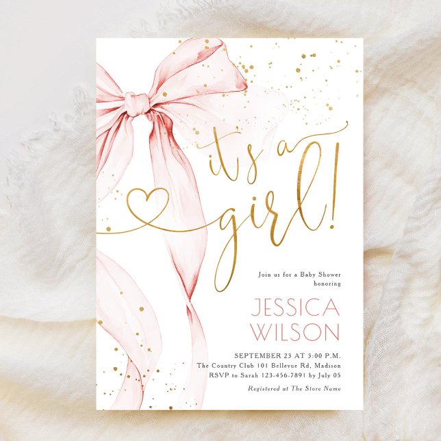 Invitación Chica de lazo rosa Baby Shower (Subido por el creador)