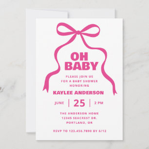 Invitación Chica de lazo rosa Baby Shower