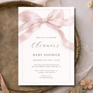 Invitación Chica de lazo rosa Cumpleaños de Baby Shower