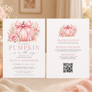Invitación Chica de lazo rosa de pequeña calabaza Baby Shower
