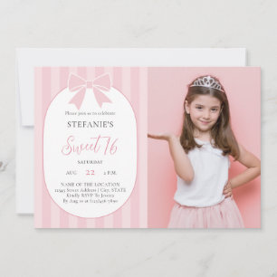 Invitación Chica de lazo rosa elegante Cumpleaños Sweet 16 Fo