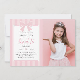 Invitación Chica de lazo rosa elegante Cumpleaños Sweet 16 Fo