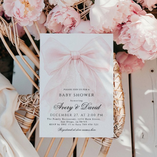 Invitación Chica de lazo rosa Fiesta moderna de bebé  (Subido por el creador)