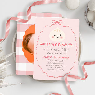 Invitación Chica de lazo rosa pequeña bola 1er cumpleaños Fot