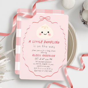 Invitación Chica de lazo rosa pequeño dumpling Baby Shower
