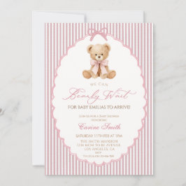 Invitación Chica de lazo rosa We Can Bearly Wait Baby Shower