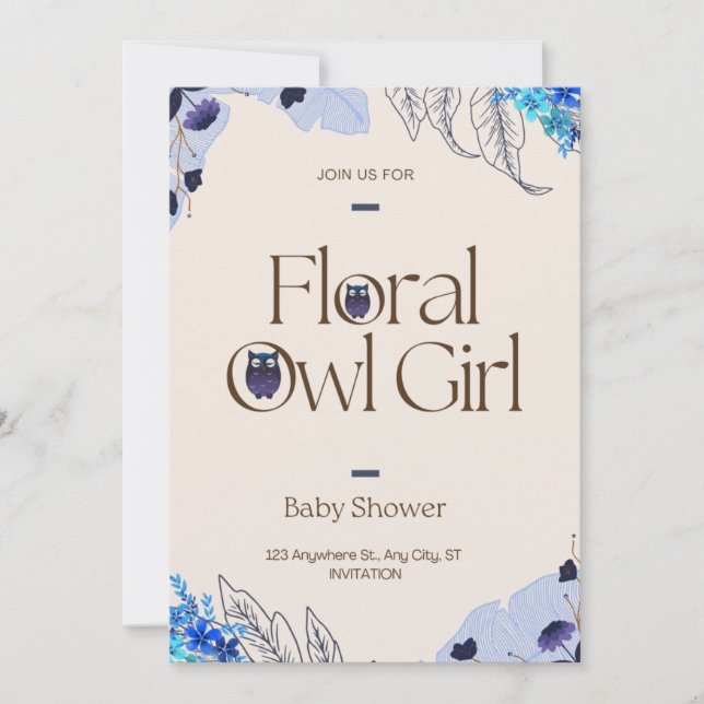 Invitación Chica de lechuza floral de Rubor rosa bonito Baby  (Anverso)