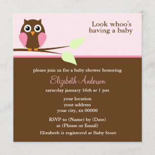 Invitación Chica de Lechuza Rosa Corta Baby Shower