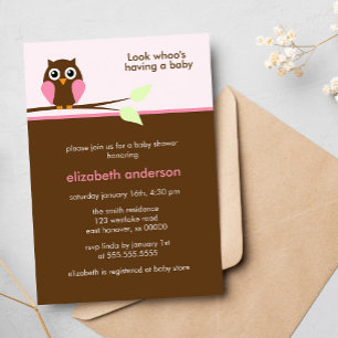 Invitación Chica de Lechuza Rosa Cute Baby Shower
