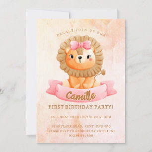 Invitación Chica de León Cute Cumpleaños