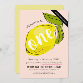 Invitación Chica de limón lindo Pink virtual primer cumpleaño