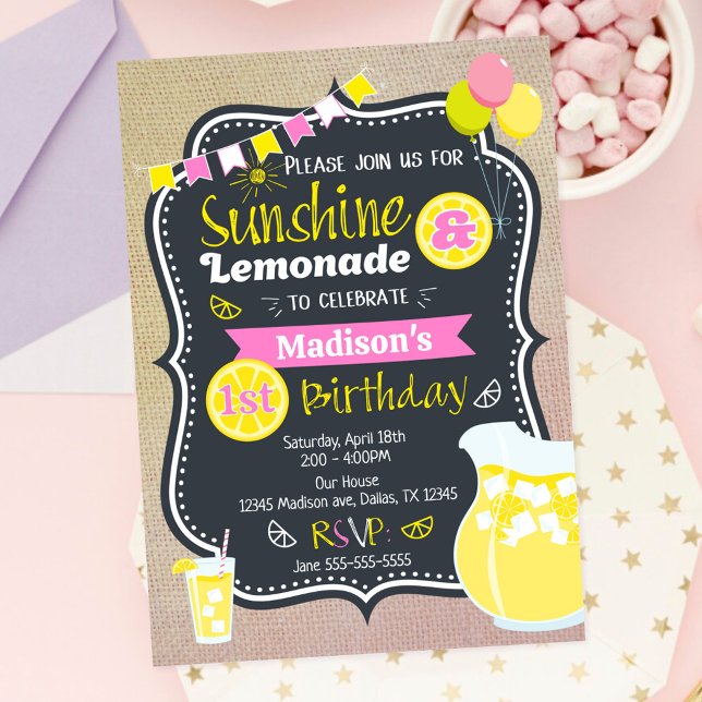 Invitación Chica de Limonada Sunshine Rosa Cumpleaños de Vera (Subido por el creador)