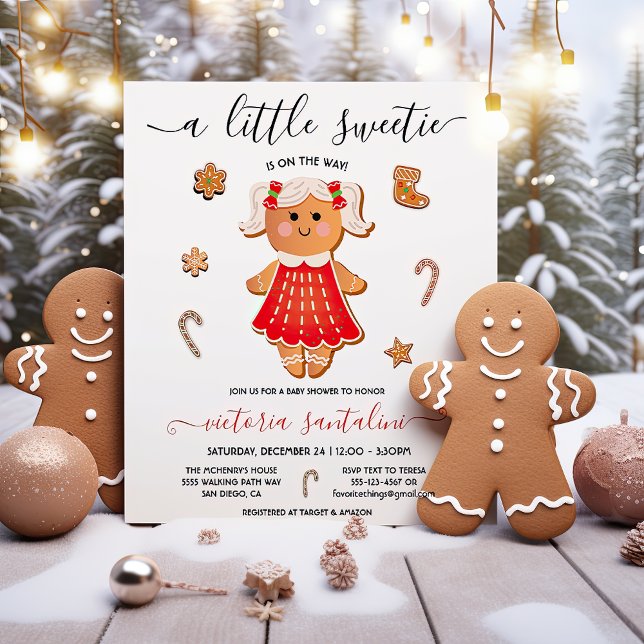 Invitación Chica de Little Sweetie Gingerbread Baby Shower (Subido por el creador)