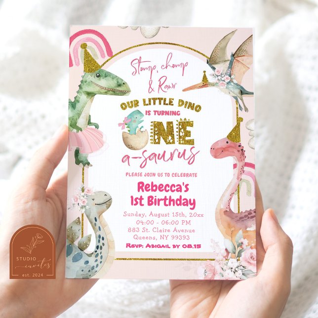 Invitación Chica de los Dinosaurios Cumple Uno A-Saurus Prime (Subido por el creador)