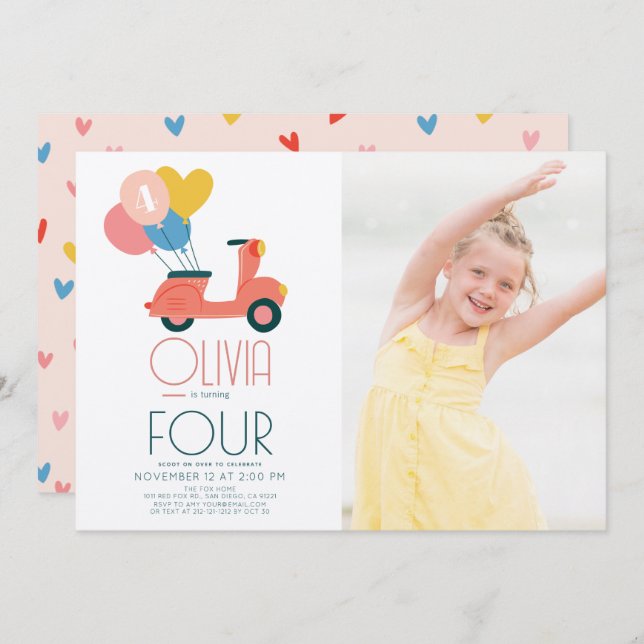 Invitación Chica de los globos escoceses rosados Foto de cump (Anverso / Reverso)