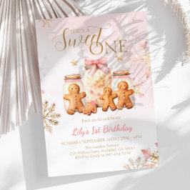 Invitación Chica de los Navidades de Gingerbread Sweet Pink
