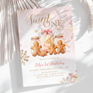 Invitación Chica de los Navidades de Gingerbread Sweet Pink
