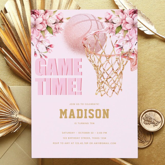 Invitación Chica de lujo de baloncesto Birthday Pink Gold (Subido por el creador)