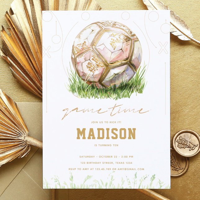 Invitación Chica de lujo de fútbol Cumpleaños Oro Rosa (Subido por el creador)