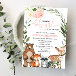 Invitación Chica de madera verde rubor ducha de bebé floral