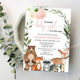 Invitación Chica de madera verde rubor ducha de bebé floral