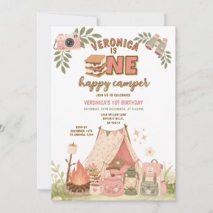 Invitación Chica de malvaviscos rosados Feliz Cumpleaños Camp