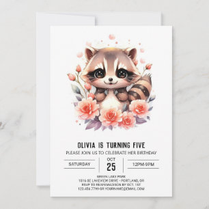Invitación Chica de mapache digital rosado Cumpleaños