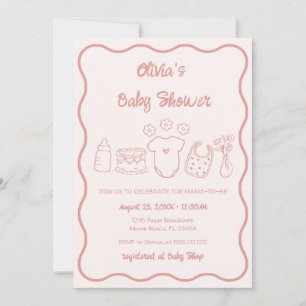 Invitación Chica de marco ondulado rosa de mano rápida con on