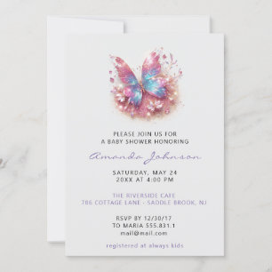 Invitación Chica de mariposa Baby Shower Gris rosa azul