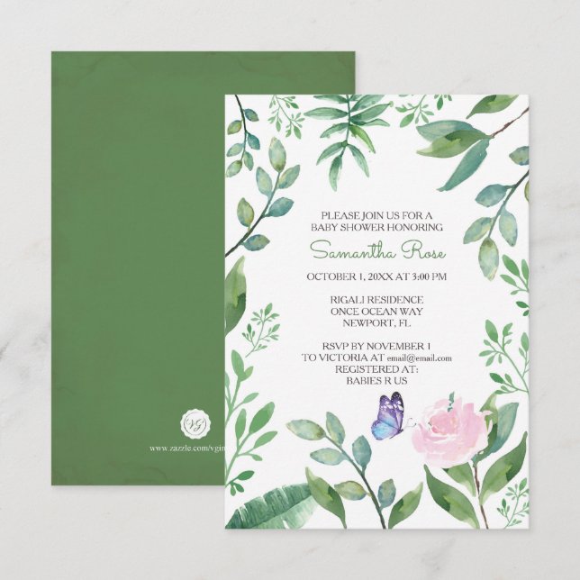 Invitación Chica de mariposa Baby Shower invitación, rosa (Anverso / Reverso)