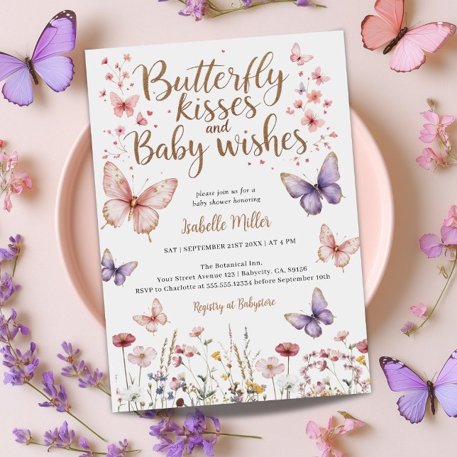Invitación Chica de mariposa Baby Shower Morado Floral Rosa (Subido por el creador)